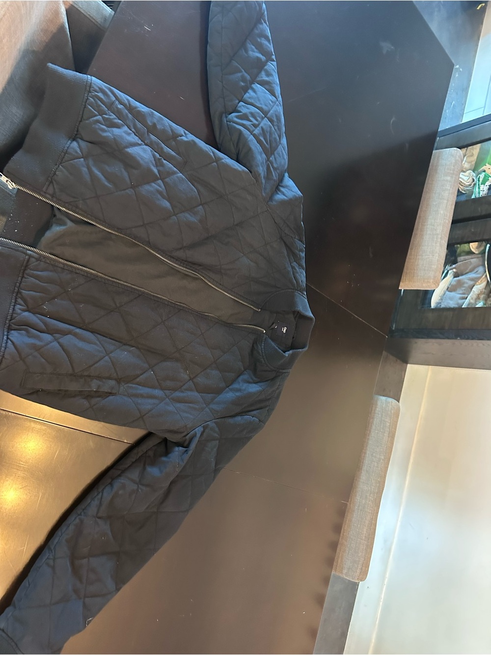 Navy Blue Quilted Bomber Jacket - Men